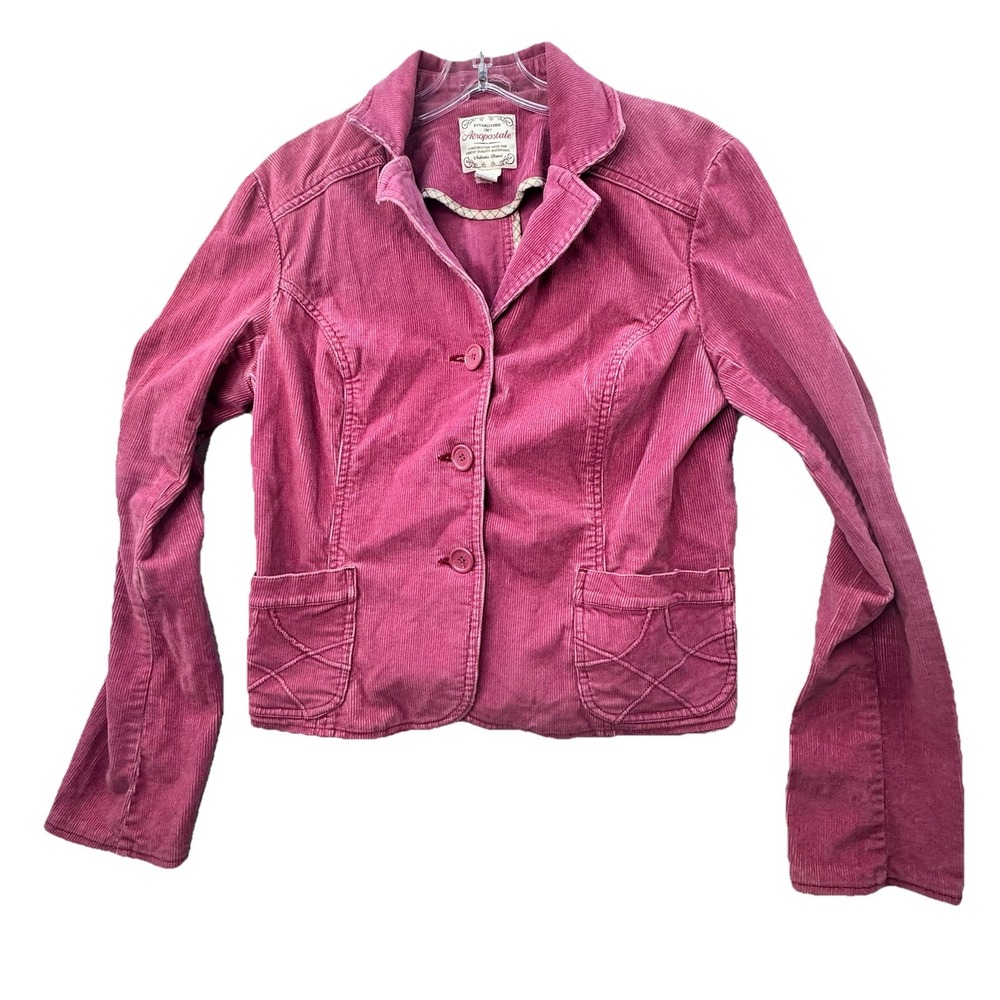 VTG Y2K Aeropostale Fitted Womens Large Corduroy Jacket Blazer Pink Mall Preppy